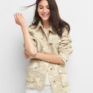 Gap Jacket Utility Beige Camo Print Long Sleeve Button Snap